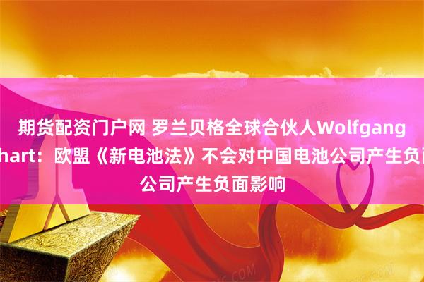 期货配资门户网 罗兰贝格全球合伙人Wolfgang Bernhart：欧盟《新电池法》不会对中国电池公司产生负面影响